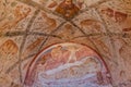 QUSAYR AMRA, JORDAN - APRIL 3, 2017: Frescoes in Qusayr Amra sometimes Quseir Amra or Qasr Amra , one of the desert castles Royalty Free Stock Photo