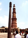 Qutub Minar & Iron Pillar in Qutub complex, one of Delhi`s most curious structures