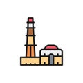 Qutub Minar, landmark of New Delhi, India flat color line icon.