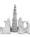 Qutub Minar Vector Illustration - New Delhi, India Unesco World