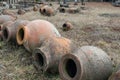 Georgian traditional jugs for wine making on the ground