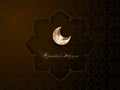 Ramadan Kareem of black luxury poster or invitation design with gold mandala islamic ornaments symbols, 3D golden crescent moon