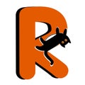 Capital Letter R,Orange Alphabet Clipart with Black Cat