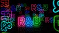 RnB Rhythm and blues music neon light 3d illustration