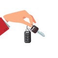 R car rental or sale concept in flat style - hand holding car key