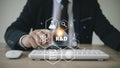 R and D icon for Research and Development on laptop screen. Manage costs more efficiently. R and D innovation concept Royalty Free Stock Photo