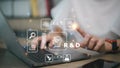 R and D icon for Research and Development on laptop screen. Manage costs more efficiently. R and D innovation concept Royalty Free Stock Photo