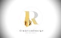 R Golden Letter Design Brush Paint Stroke. Gold Yellow r Letter Logo Icon with Artistic Paintbrush