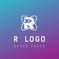 r initial space force logo design galaxy rocket vector in gradient background Royalty Free Stock Photo