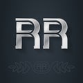 R and R - initials or silver logo. RR - Metallic 3d icon or logotype template. Design element with lineart option
