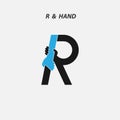 R - Letter abstract icon & hands logo design vector template. Ita