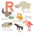 R letter animals set. English alphabet. Vector illustration Royalty Free Stock Photo