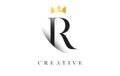 R Letter Logo Design with Golden Luxury Royal Crown Icon and Shadow Letter Vector Royalty Free Stock Photo