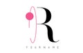 R Letter Logo Design with a Round Pink Eclipse