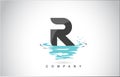 R Letter Logo Design with Water Splash Ripples Drops Reflection
