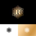 R letter or monogram. The original gold R letter symbol in a circle.