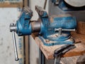 Closeup of the bench vise in the mechanical workshop. Royalty Free Stock Photo