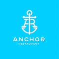 A and R monogram. Anchor restaurant logotype. Logo seafood, maritime emblem. Crossed letter A, letter R and anchor.