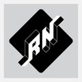 R and N - Monogram or logotype. Isometric 3d font for design. Outline fonts. Three-dimension letters. RN - 2-letter code