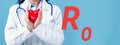 R Nought theme with a doctor holding a heart Royalty Free Stock Photo