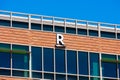 R sign, logo atop of Silicon Valley office of Japanese electronic commerce and Internet company Rakuten based in Tokyo - San Mateo