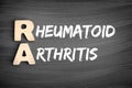 RA - Rheumatoid Arthritis acronym, medical concept on blackboard