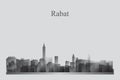 Rabat city skyline silhouette in grayscale