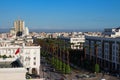 Top view of the Boulevard with beautiful palm trees and the houses of Rabat Royalty Free Stock Photo