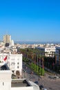 Top view of the houses of Rabat with openwork wrought-iron balconies and the Boulevard with beautiful Royalty Free Stock Photo