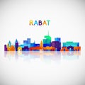 Rabat skyline silhouette in colorful geometric style.