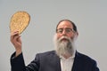 Rabbi bless Matzah Unleavened flatbread on Passover Seder Royalty Free Stock Photo