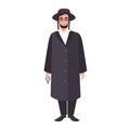 Rabbi with payot wearing traditional clothes and hat. Jewish clergyman, cleric or religious leader. Male cartoon