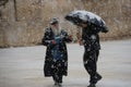 Rabbi teaches under the Jerusalem snow