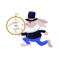 Rabbit from Alice in Wonderland running with clocks.