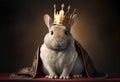 Rabbit as King in Crown and Coat. AI generative