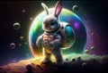 Rabbit astronaut explores a new planet. AI genarated