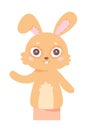 Rabbit baby doll for puppet show, isolated forest friend for kids, cute hare animal