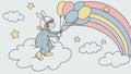 Rabbit with Balloons Riding a Rainbow Cloud, vector design Generative AI Royalty Free Stock Photo