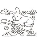 Rabbit at barrow on meadow,coloring page, eps.