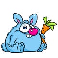 Rabbit blue carrot funny caricature animal illustration cartoon character isolated