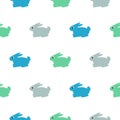 Rabbit blue, green on white kid pattern.