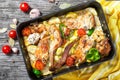 Rabbit braised with sour cream and tomatoes, peppers, garlic, po