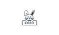 Rabbit or bunny or hare  cute cartoon line smile with banner  logo icon vector illustration Royalty Free Stock Photo