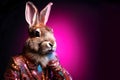 Rabbit bunny hare in disco neon glitter glam shiny glow sequin outfit Royalty Free Stock Photo