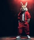 Rabbit bunny hare full body in hip hop stylish fashion isolated on dark background