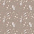 Rabbit Bunny Seamless Pattern, Watercolor Forest Pattern, Brown Color