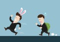 Rabbit businessman and turtle one are in running competition.