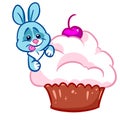 Rabbit cake cherry sweet dessert Animal character cartoon illustration