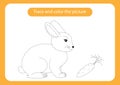 Rabbit and carrot. Animals theme. Handwriting practice sheet Royalty Free Stock Photo