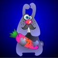 Rabbit with carrot illustration on blue backgraund